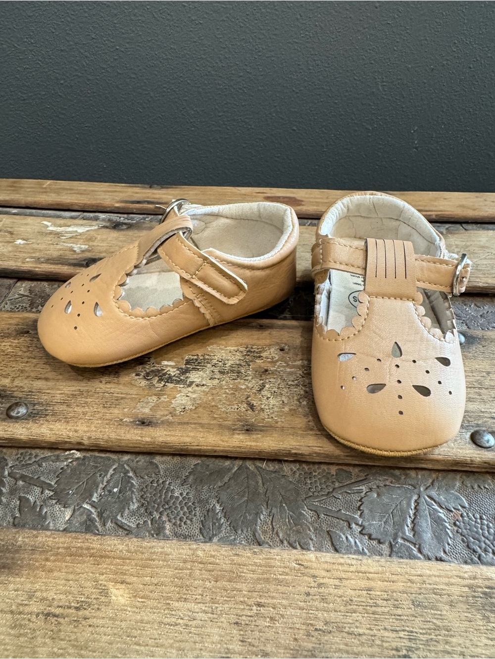 Baby Mary Jane Shoes in Tan - Soft Faux Leather Comfort